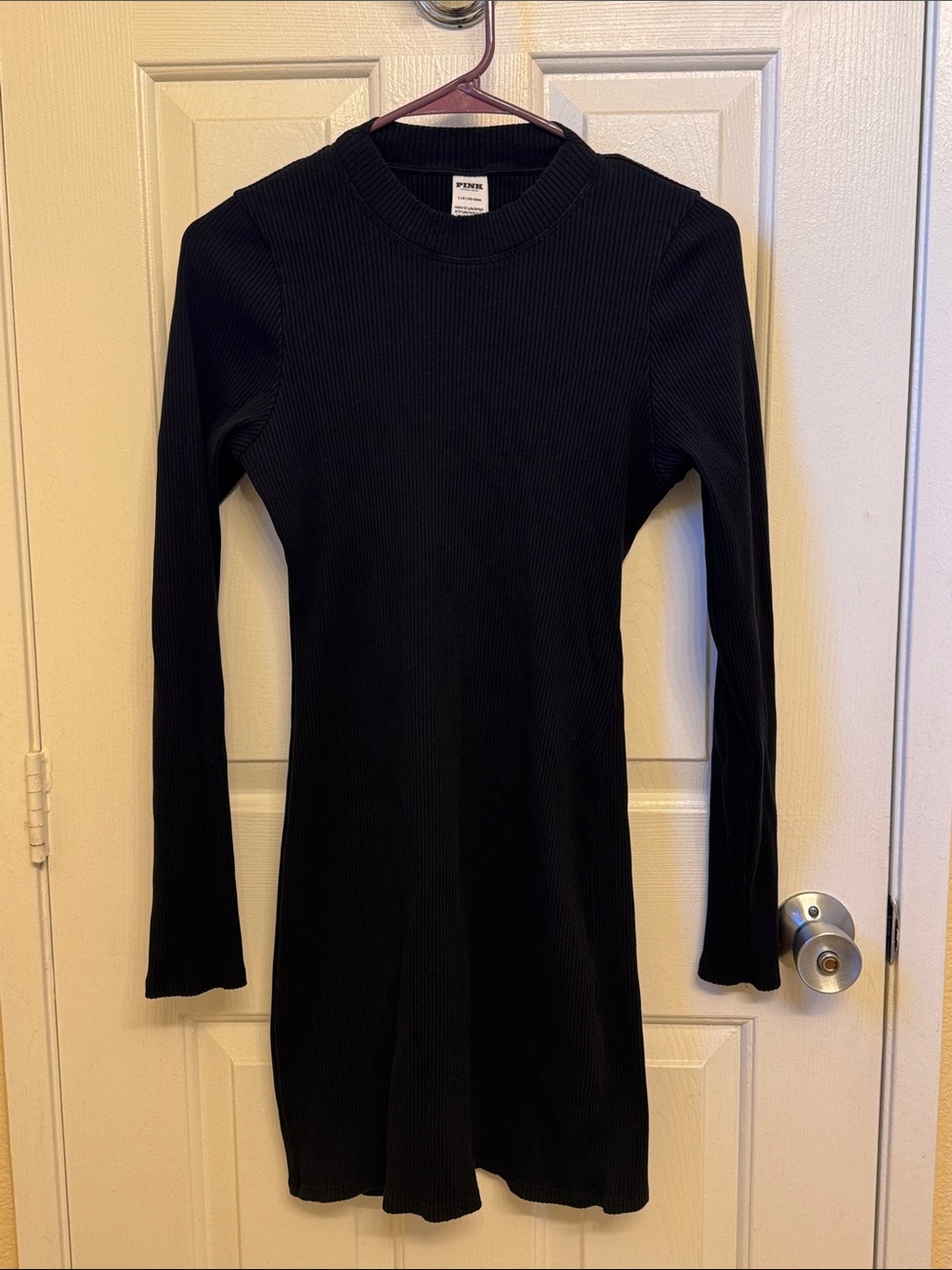 PINK Victoria's Secret Black Ribbed Long-Sleeve Knit Dress Tunic